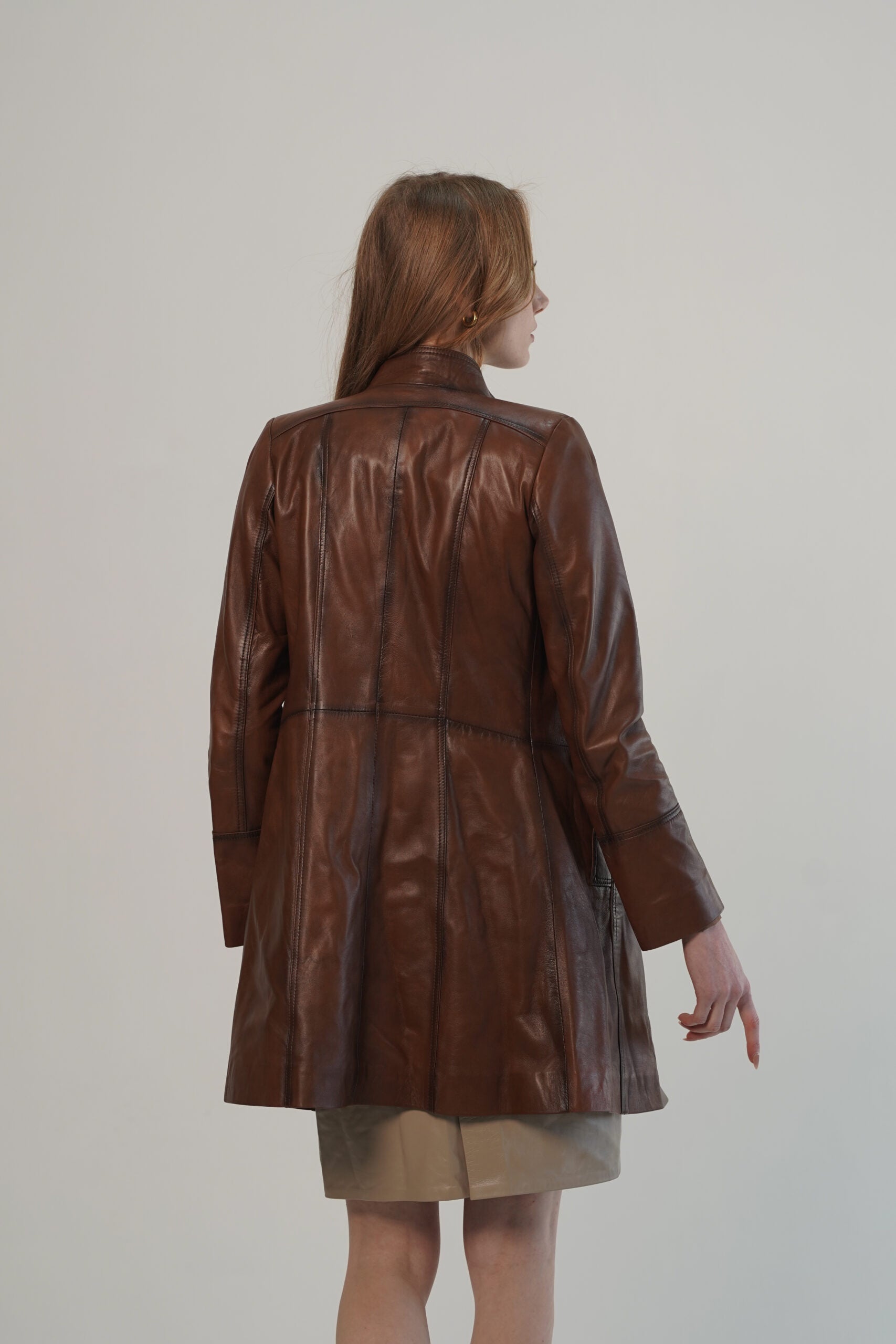 Paris Brown Leather Trench Coat For Women