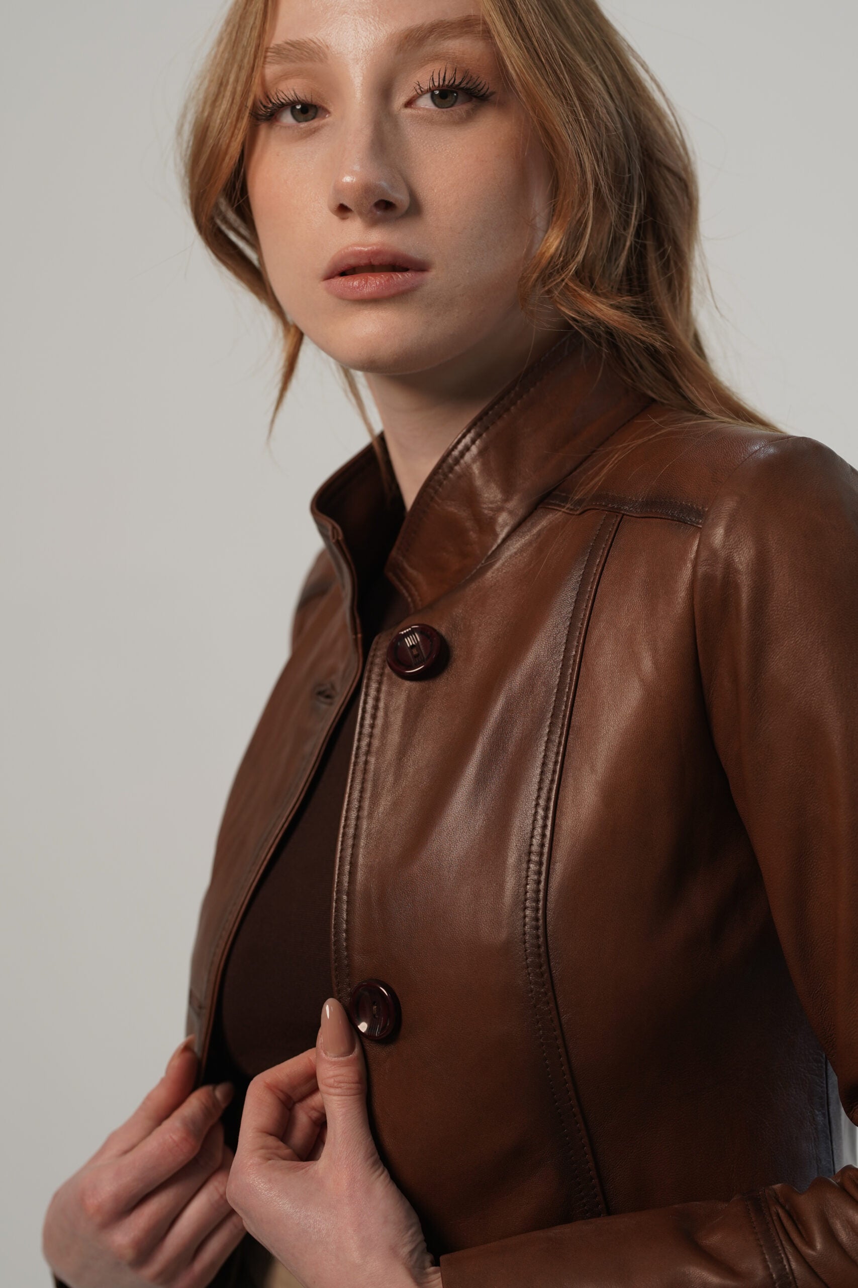 Paris Brown Leather Trench Coat For Women