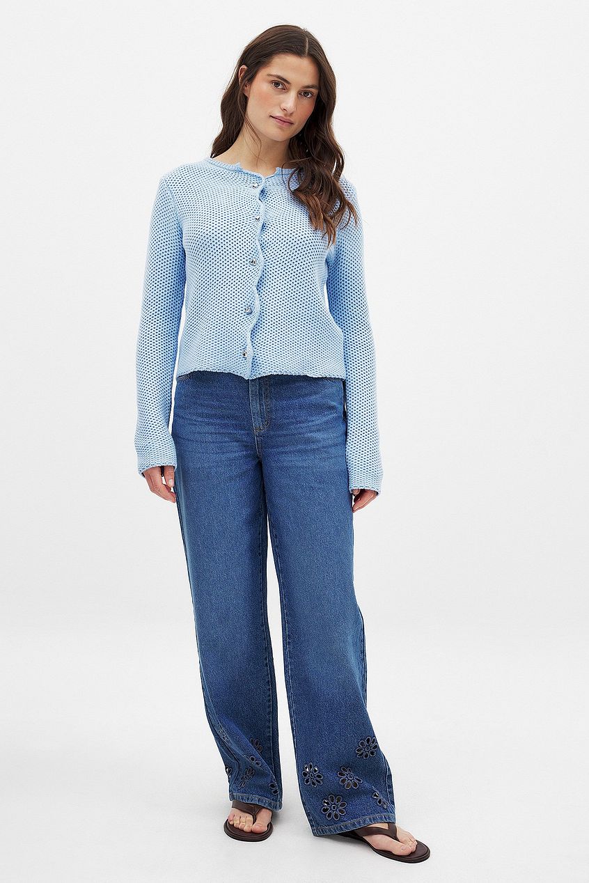 Women Flower Cut Out Mid Waist Jeans – Floral Cutout Denim, Mid-Rise Street Style | PRINDA