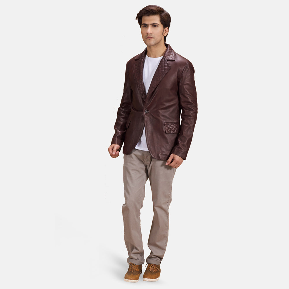 PRINDA Quilted Maroon Premium Leather Blazer