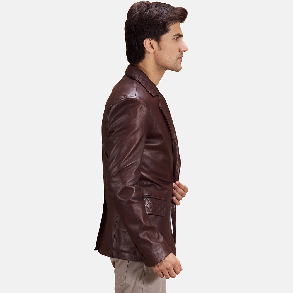 PRINDA Quilted Maroon Premium Leather Blazer