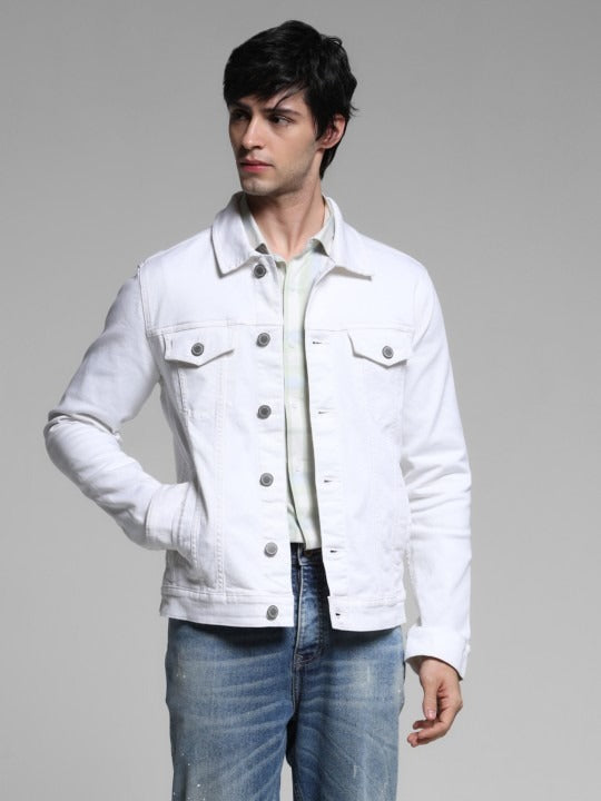 Men Spread Collar Solid Cotton Casual Denim Jacket by PARINDA – Breathable Style for Pakistani Weather