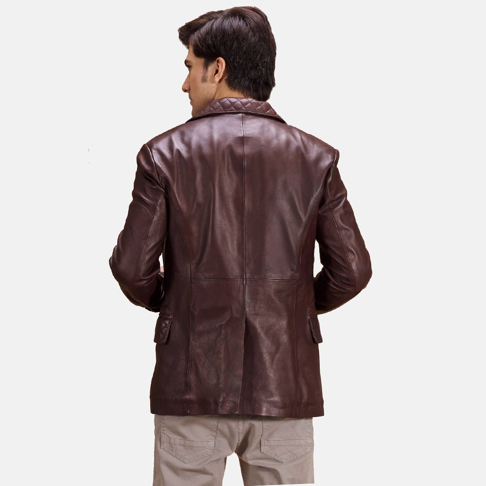 PRINDA Quilted Maroon Premium Leather Blazer