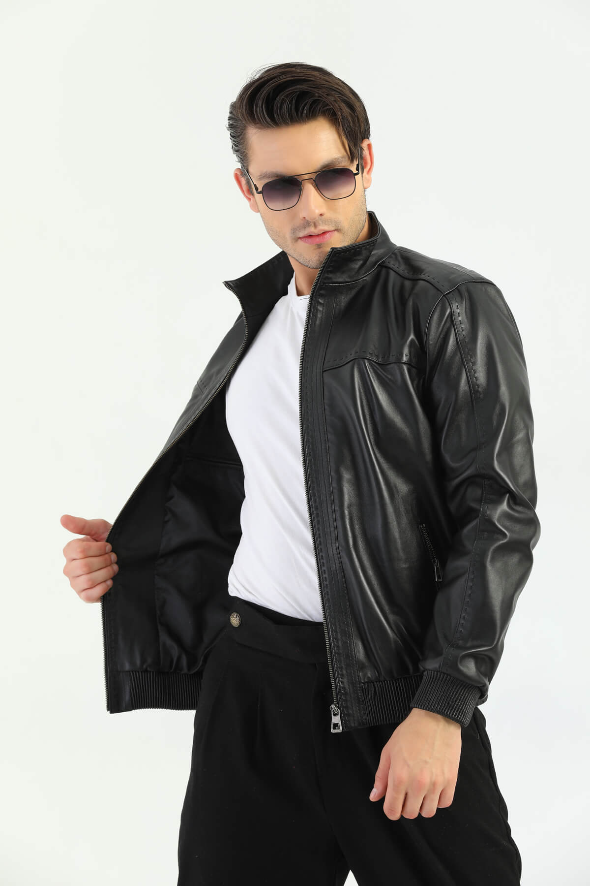 PRINDA Roslin Black Leather Jacket For Men's
