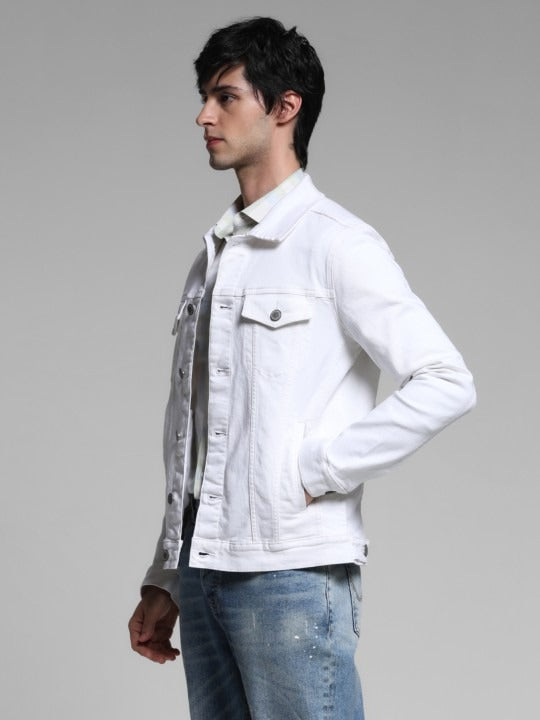 Men Spread Collar Solid Cotton Casual Denim Jacket by PARINDA – Breathable Style for Pakistani Weather