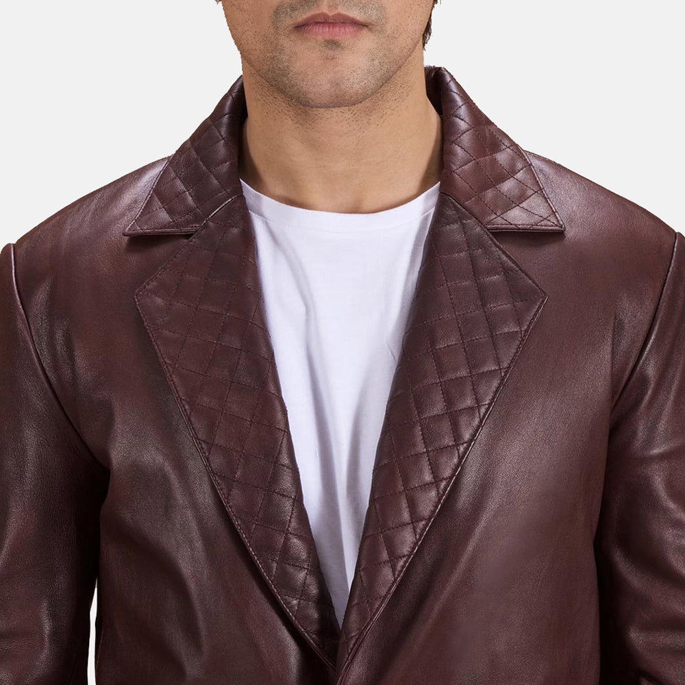 PRINDA Quilted Maroon Premium Leather Blazer