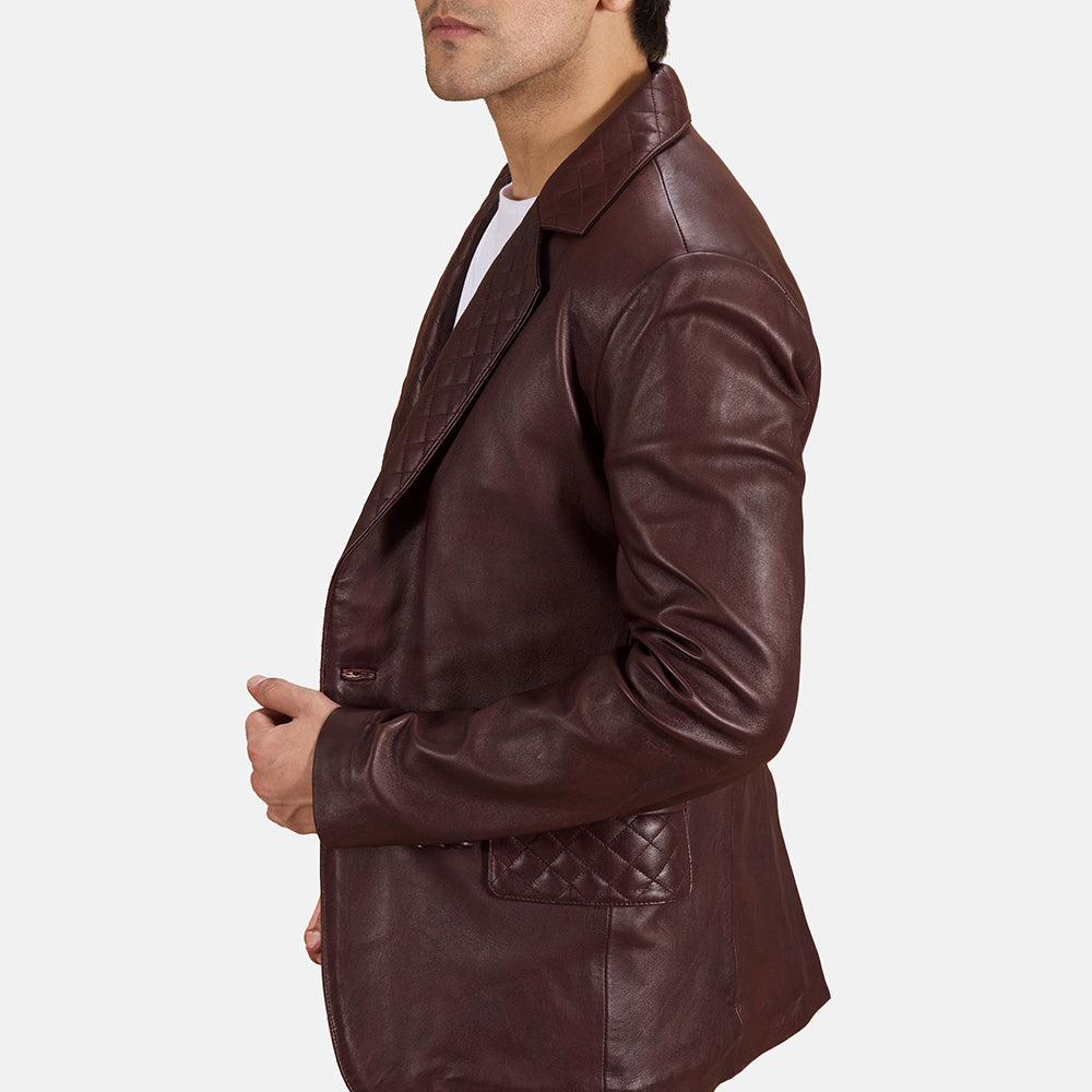 PRINDA Quilted Maroon Premium Leather Blazer