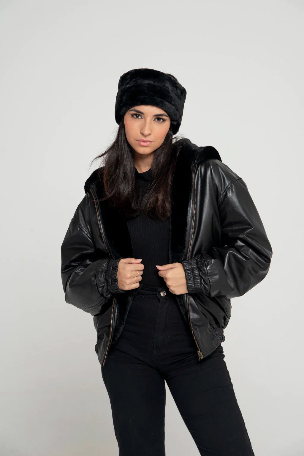 PRINDA Black Reversible Women Leather Jacket
