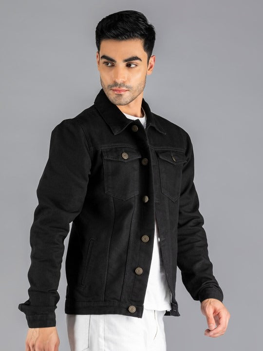 Men Black Lightweight Outdoor Denim Jacket – Stylish, All-Season Outerwear for Pakistan | PARINDA