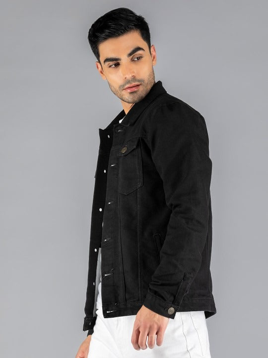Men Black Lightweight Outdoor Denim Jacket – Stylish, All-Season Outerwear for Pakistan | PARINDA