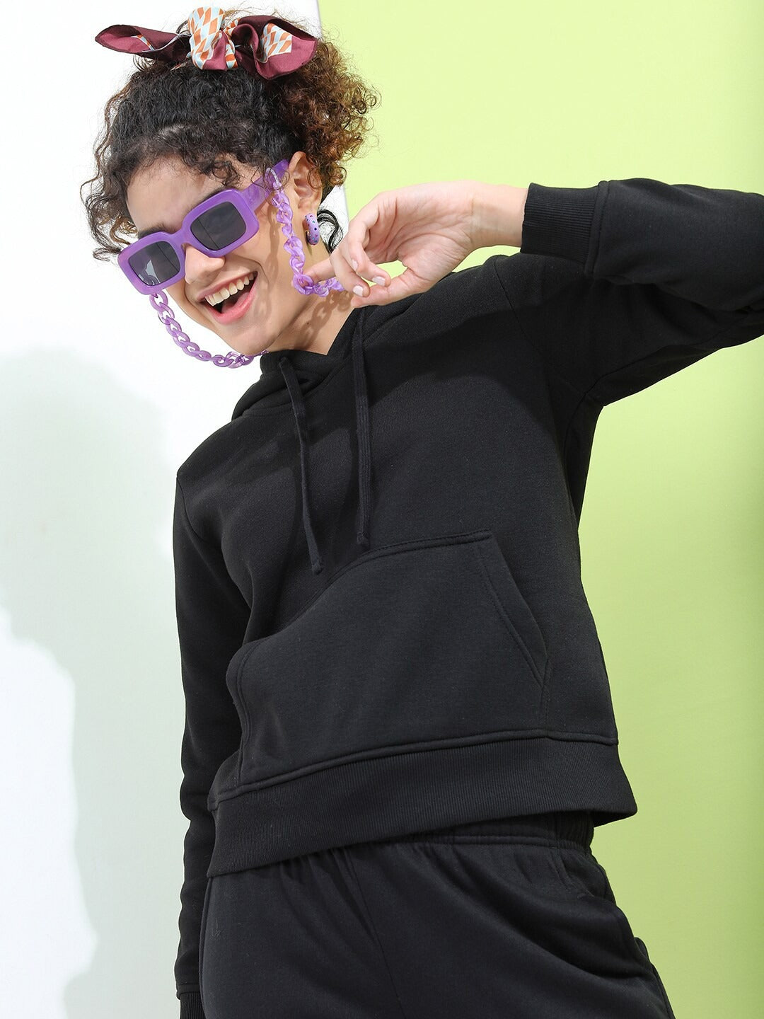 Women Solid Cotton HER Relaxed Fit Hoodie — Soft Brushed Fleece Pullover with Kangaroo Pocket | PRINDA Pakistan