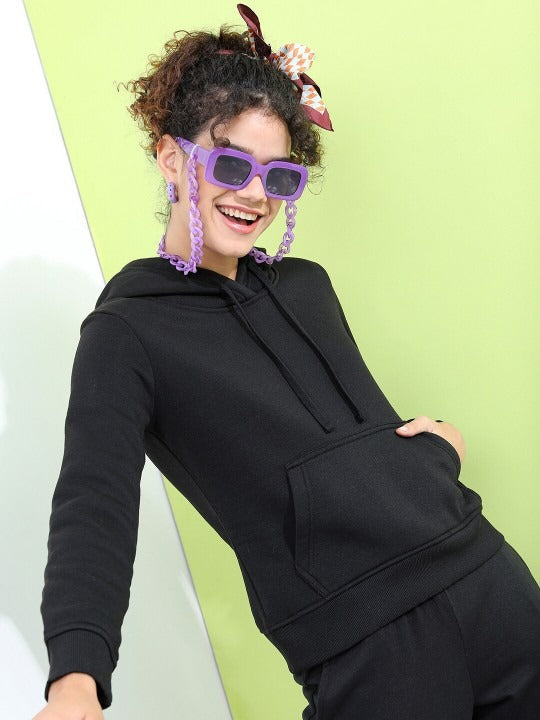 Women Solid Cotton HER Relaxed Fit Hoodie — Soft Brushed Fleece Pullover with Kangaroo Pocket | PRINDA Pakistan