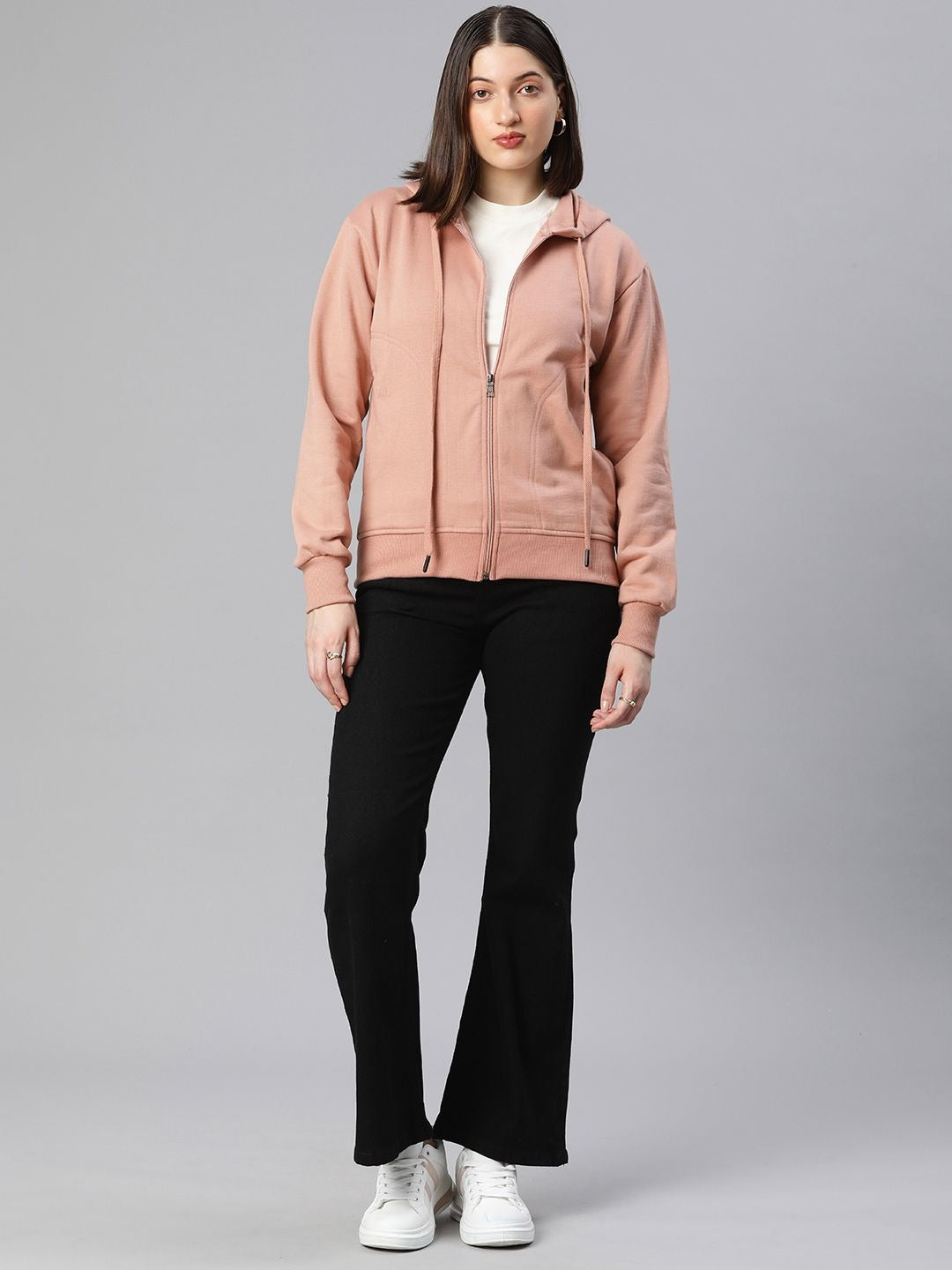 Women Black Solid Training Hooded Rapid-Dry Zipper — Lightweight Athletic Zip Hoodie | PRINDA Pakistan