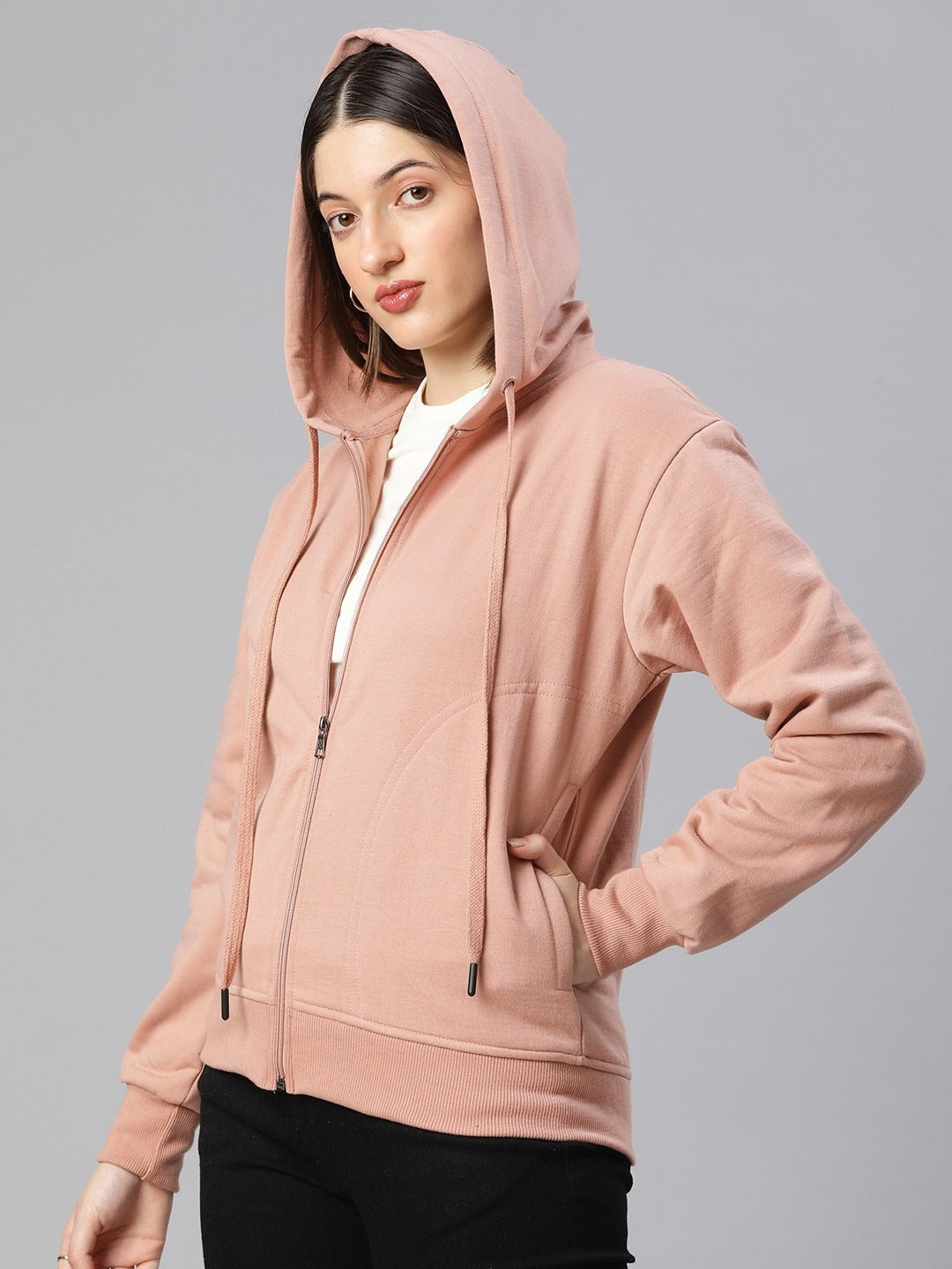 Women Black Solid Training Hooded Rapid-Dry Zipper — Lightweight Athletic Zip Hoodie | PRINDA Pakistan