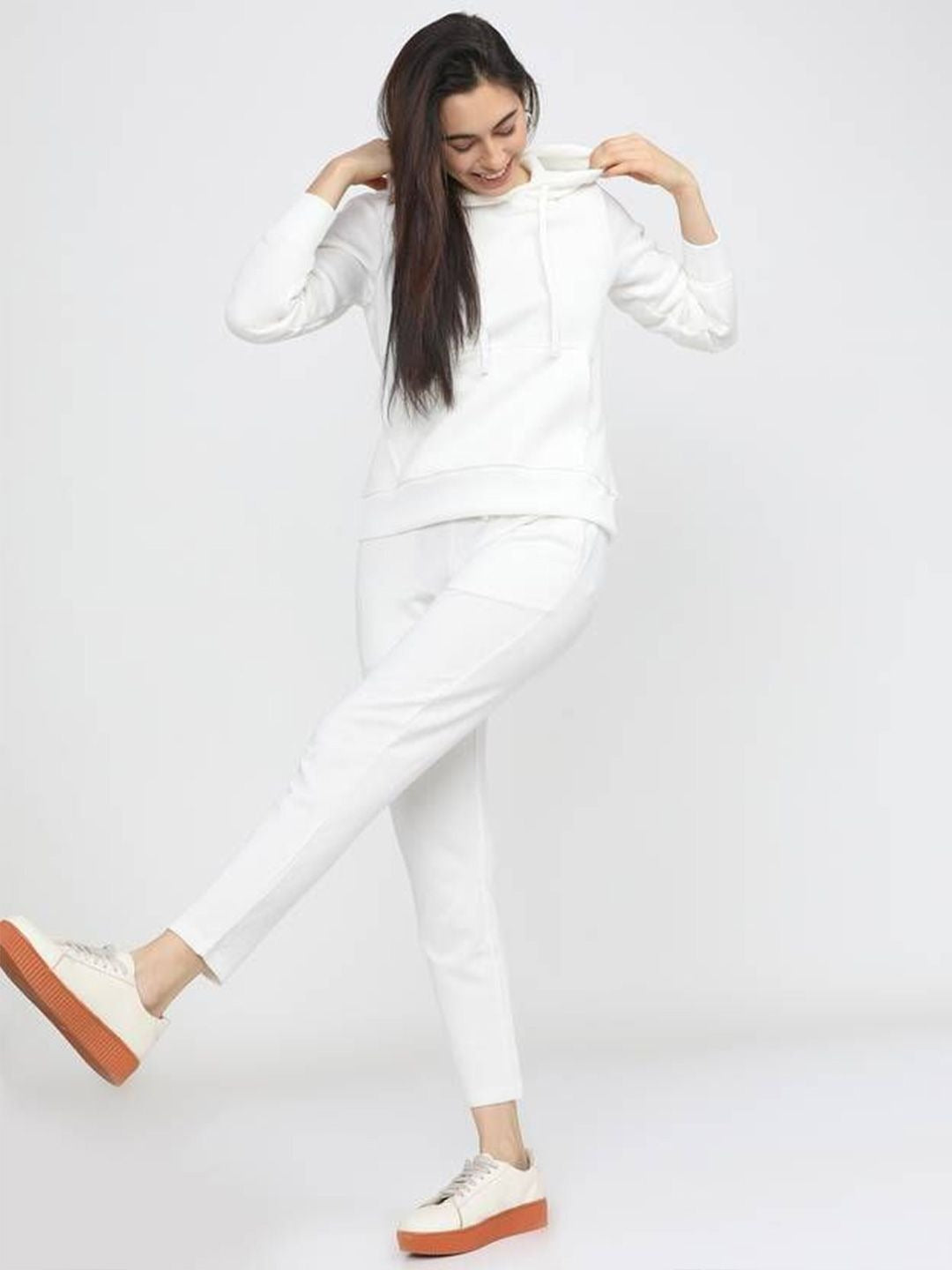 Women Hooded White Hoodie — Classic White Cotton Pullover with Kangaroo Pocket | PRINDA Pakistan
