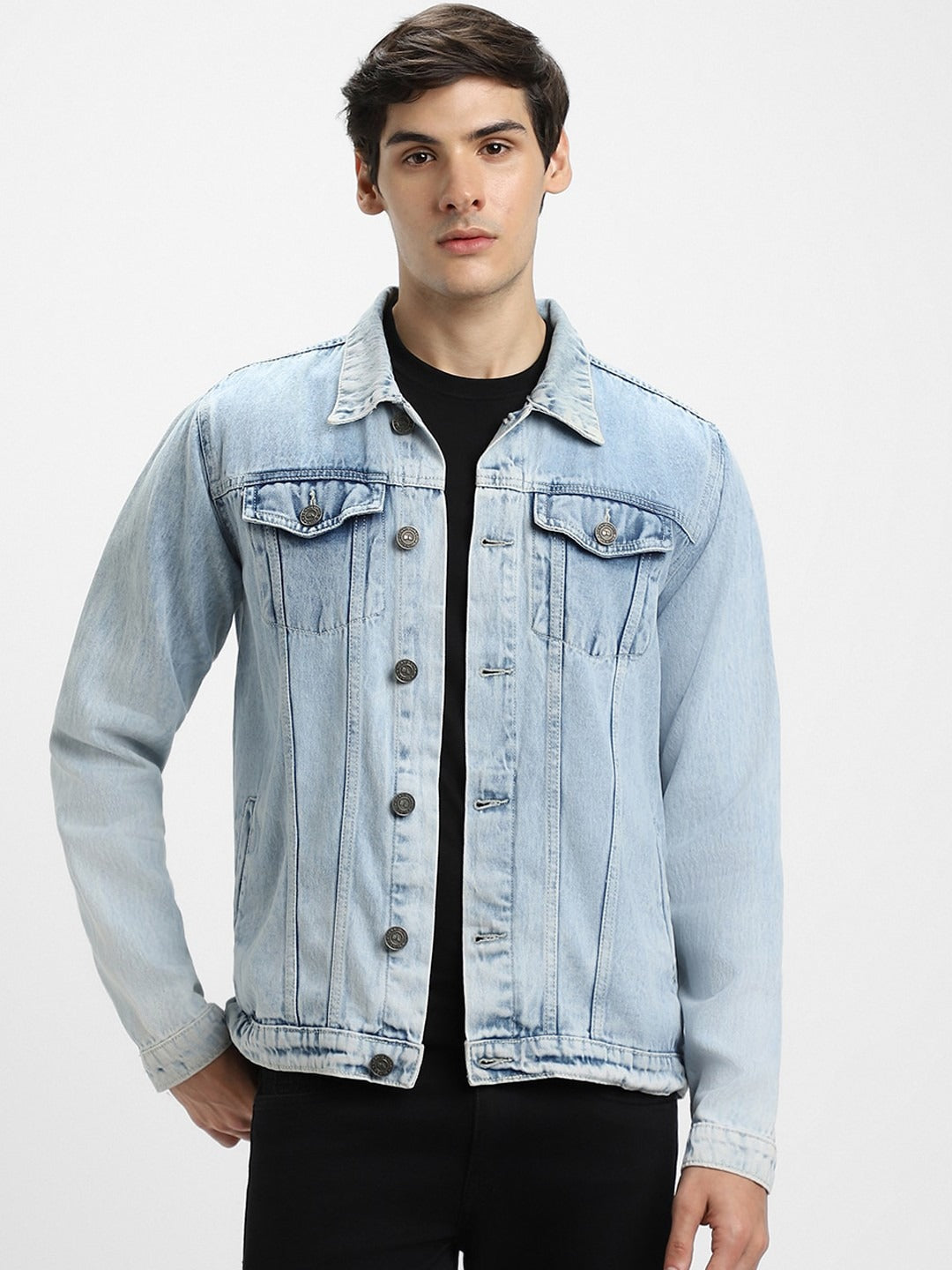 Washed Spread Collar Long Sleeves Denim Jacket for Men – Trendy, Breathable Outerwear for Pakistan | PARINDA