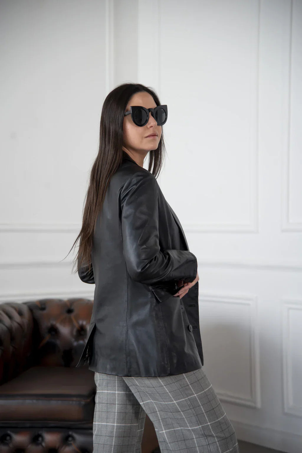 PRINDA Black Leather Blazer For Women