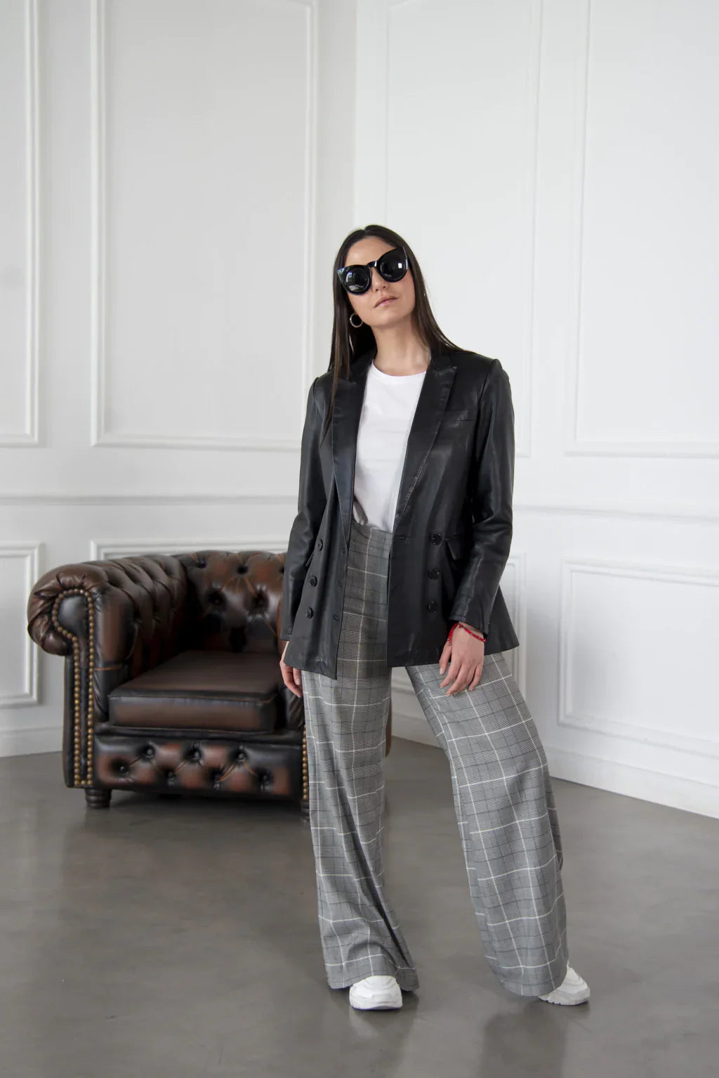 PRINDA Black Leather Blazer For Women