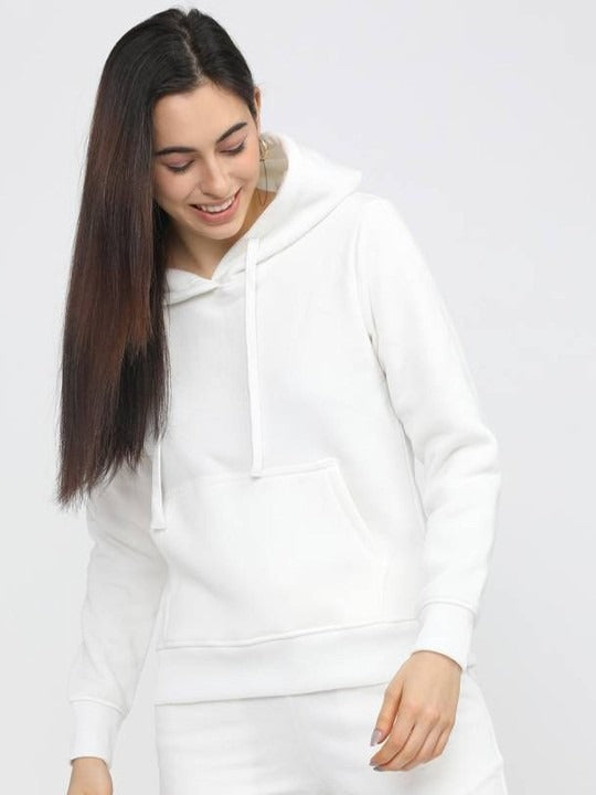 Women Hooded White Hoodie — Classic White Cotton Pullover with Kangaroo Pocket | PRINDA Pakistan