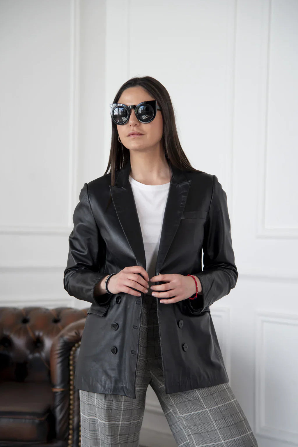 PRINDA Black Leather Blazer For Women