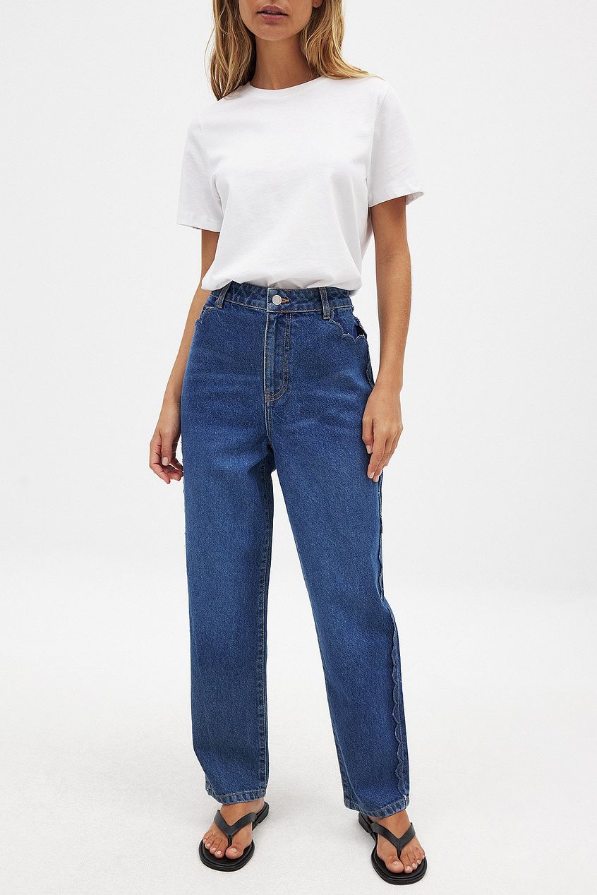 Women Cropped Scallop Detail Denim Jeans – Stylish Cropped Hem with Scalloped Edge | PRINDA