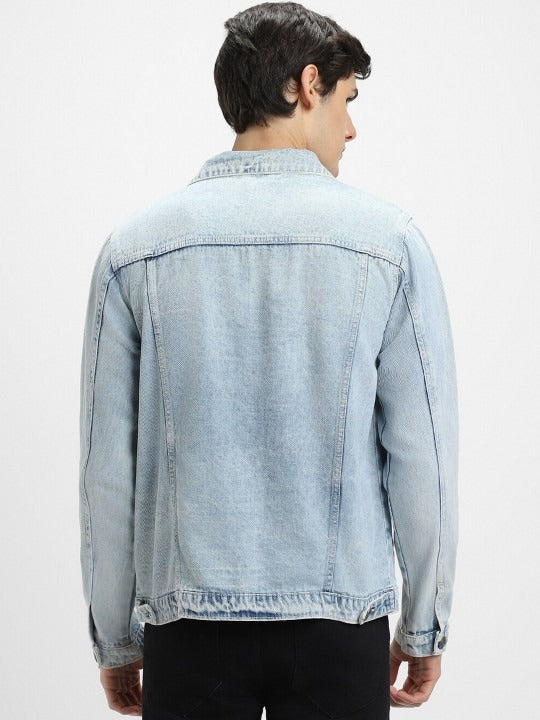 Washed Spread Collar Long Sleeves Denim Jacket for Men – Trendy, Breathable Outerwear for Pakistan | PARINDA