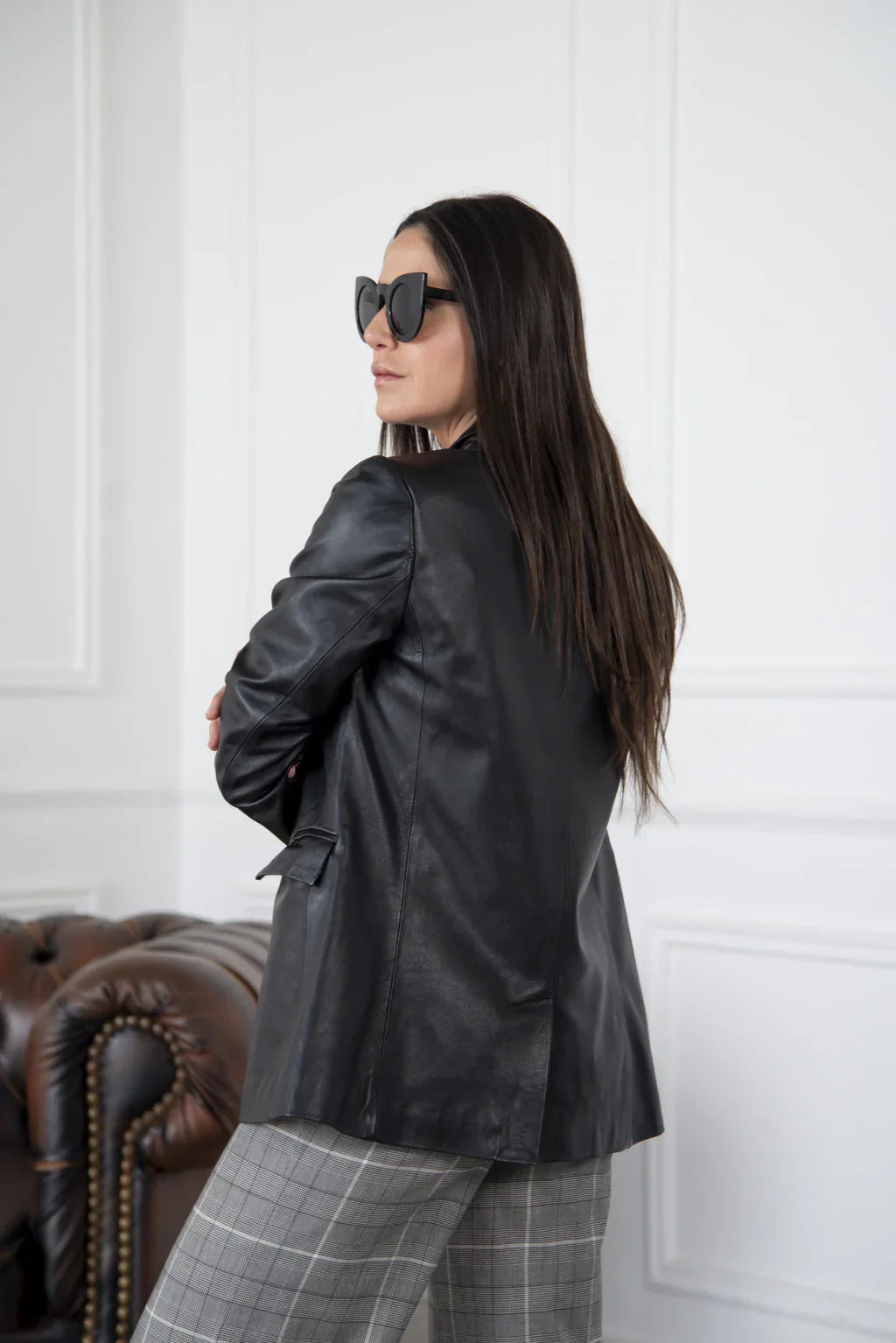 PRINDA Black Leather Blazer For Women
