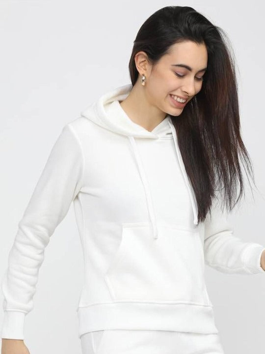 Women Hooded White Hoodie — Classic White Cotton Pullover with Kangaroo Pocket | PRINDA Pakistan