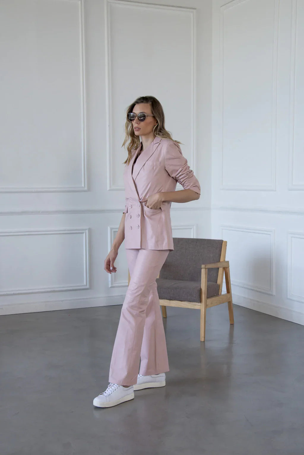 PRINDA Rose Pink Leather Blazer For Women (2 Piece)