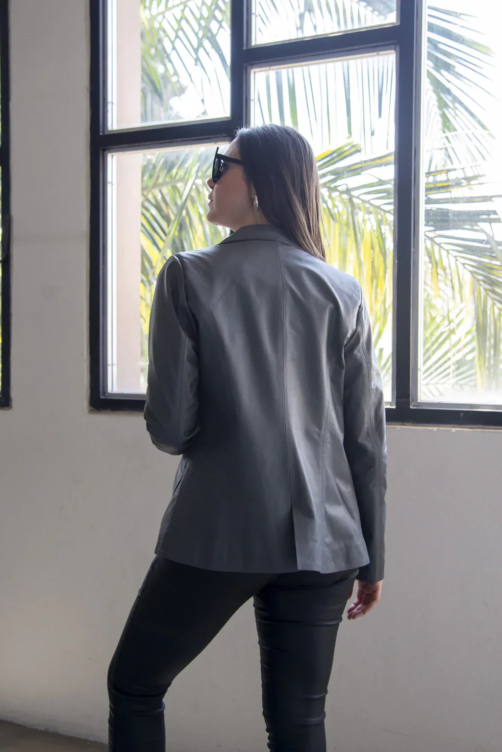PRINDA Grey Leather Blazer For Women (2 Piece)