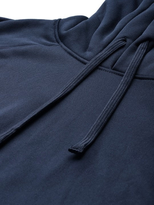 Women Navy Blue Solid Hooded Hoodie — Classic Cotton Pullover with Kangaroo Pocket | PRINDA Pakistan