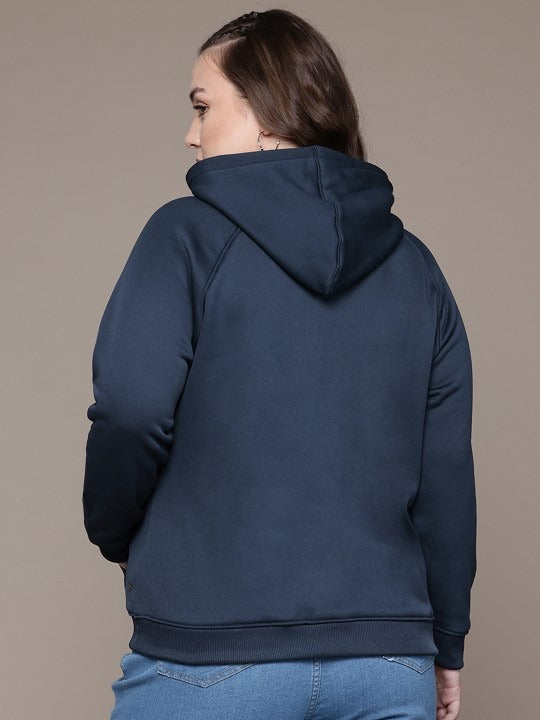 Women Navy Blue Solid Hooded Hoodie — Classic Cotton Pullover with Kangaroo Pocket | PRINDA Pakistan