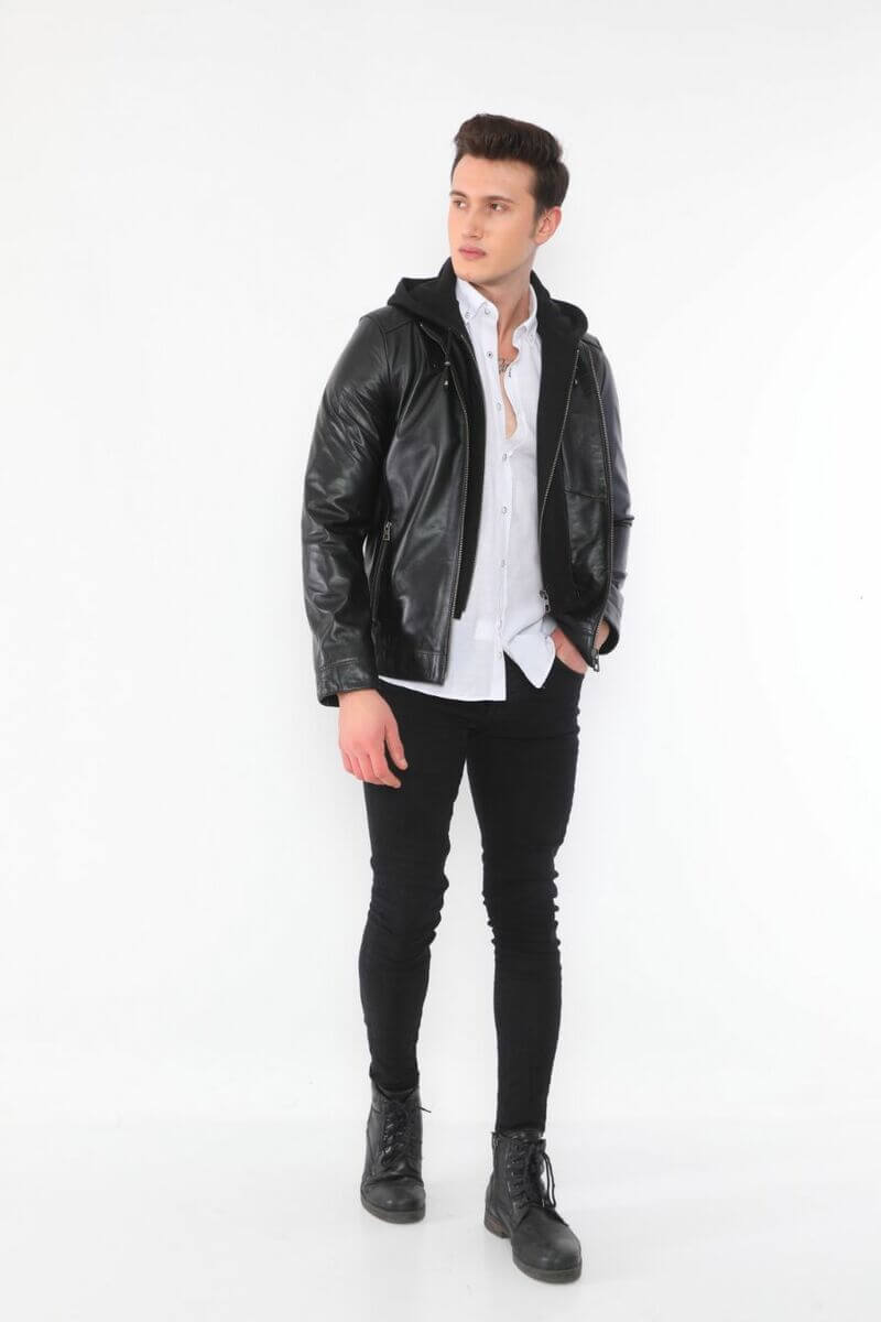 PRINDA Luca Black Hooded Leather Jacket