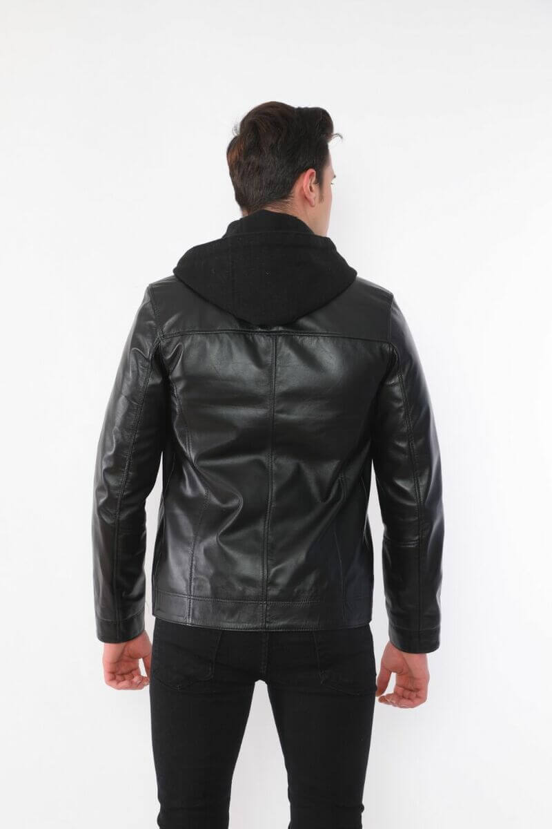 PRINDA Luca Black Hooded Leather Jacket