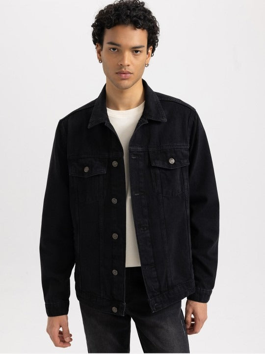 Spread Collar Pure Cotton Denim Jacket – All-Season Men’s Outerwear for Pakistan | PARINDA