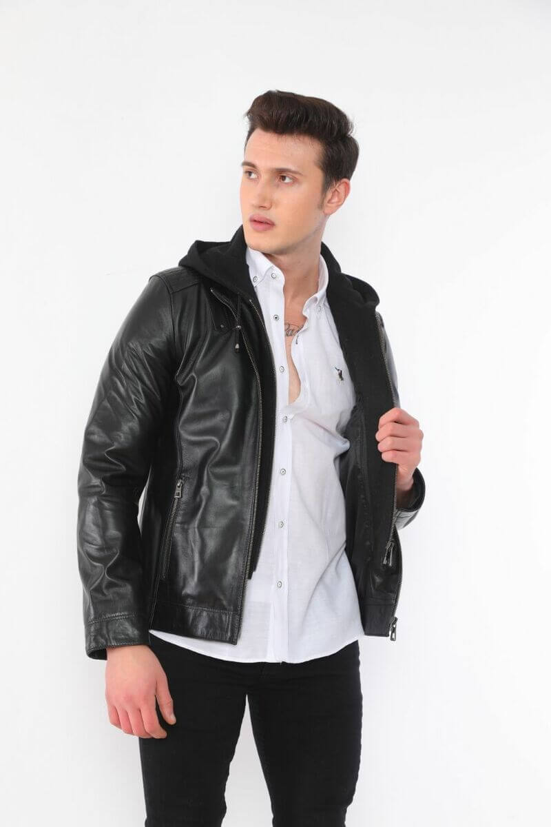 PRINDA Luca Black Hooded Leather Jacket