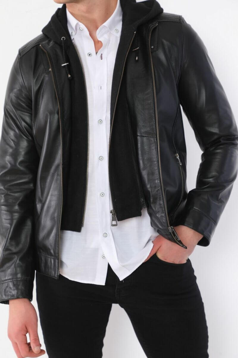 PRINDA Luca Black Hooded Leather Jacket