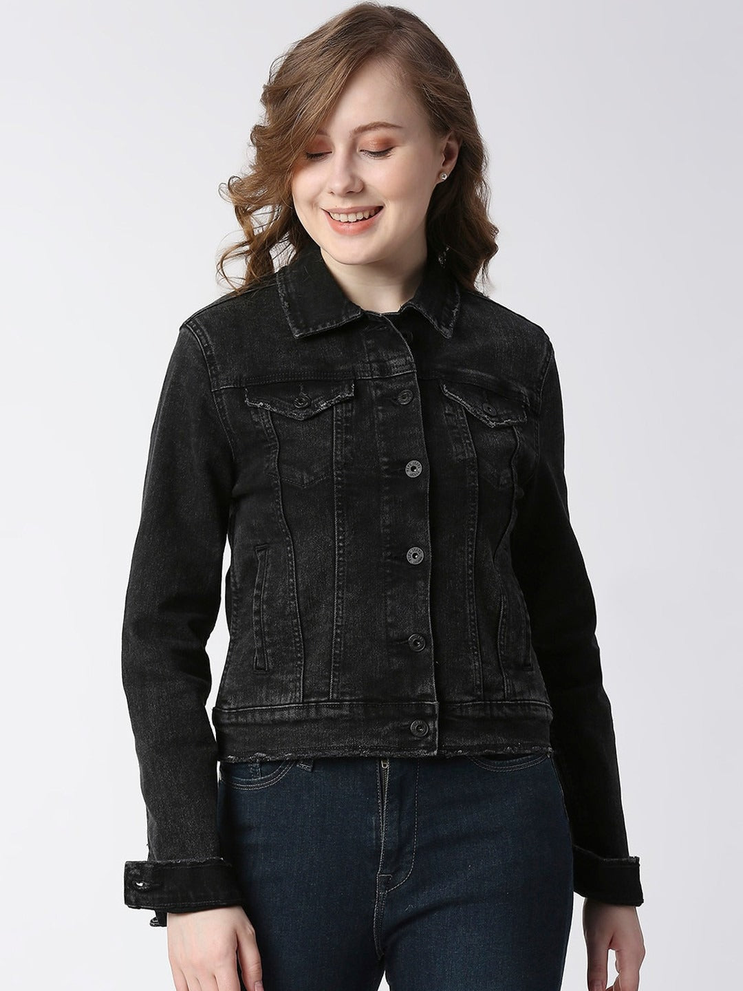 Women Washed Cotton Crop Denim Jacket for Daily Wear in Pakistan | PARINDA