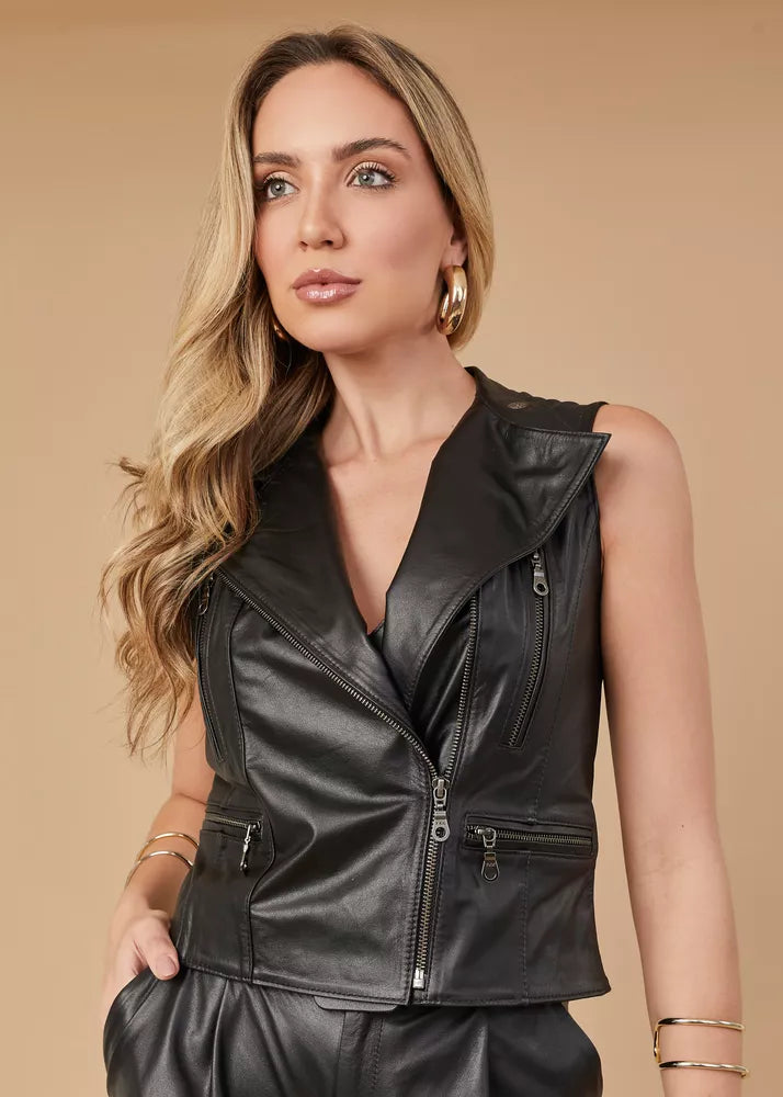 PRINDA Black Women's Genuine Leather Vest