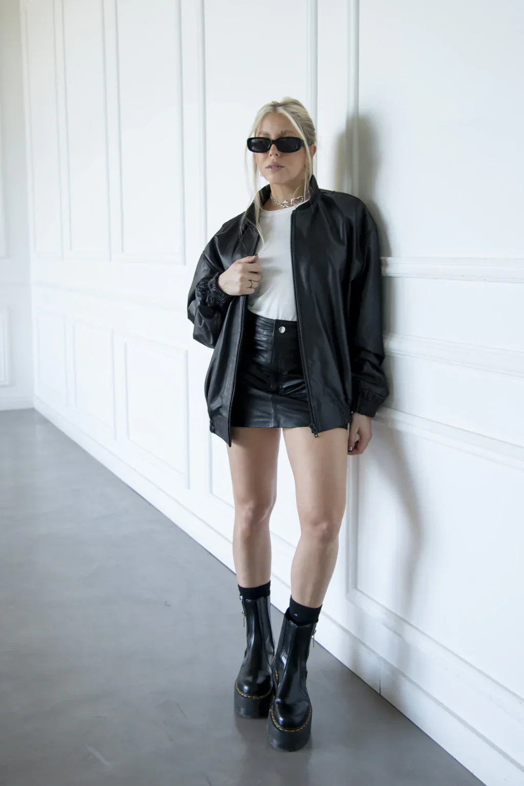 Oversize Black Women Bomber Leather Jacket