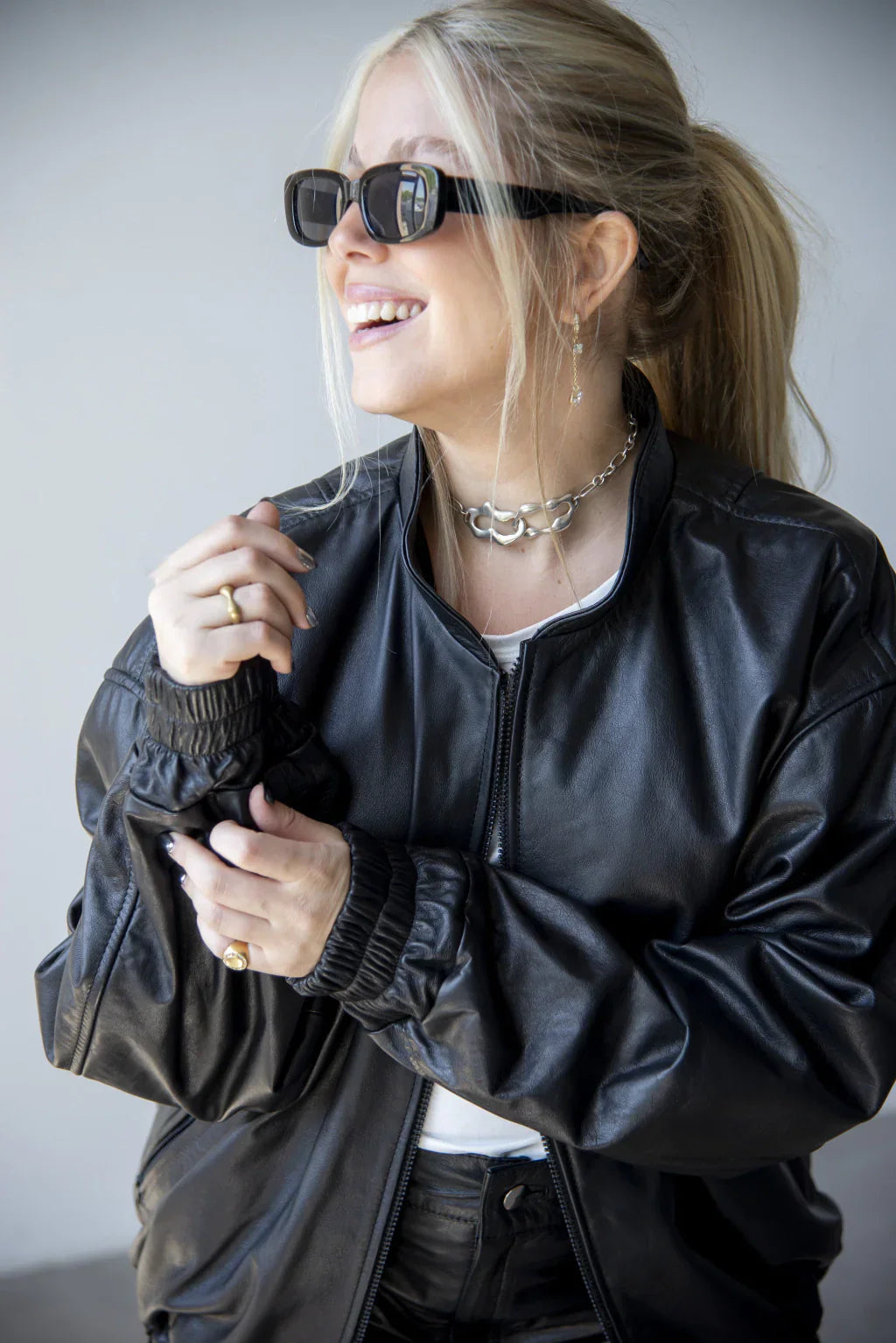 Oversize Black Women Bomber Leather Jacket