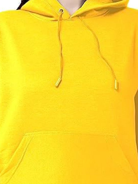 Women Yellow Hooded Hoodie — Bright Yellow Cotton Pullover with Kangaroo Pocket | PRINDA Pakistan