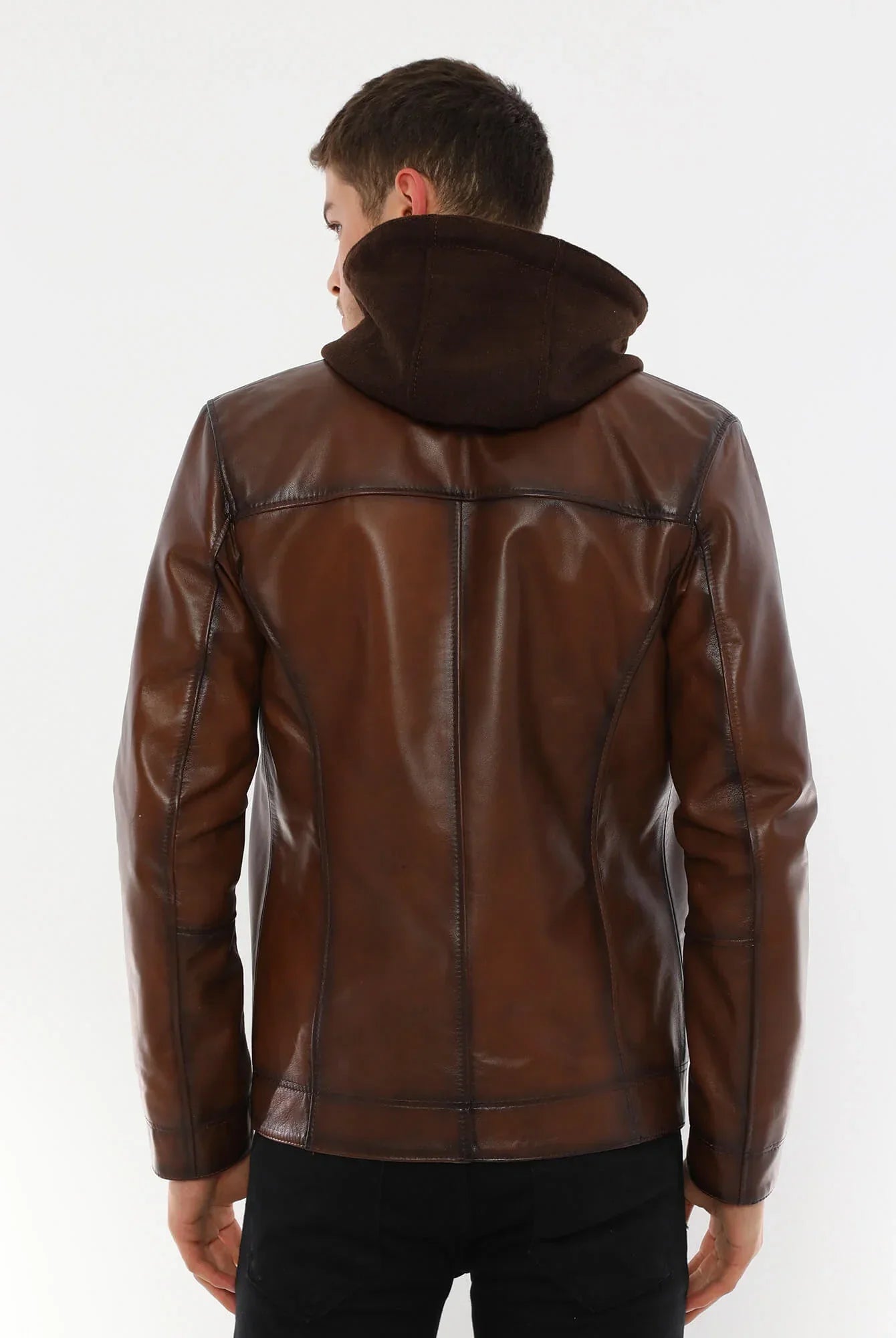 PRINDA Luca Brown Hooded Leather Jacket