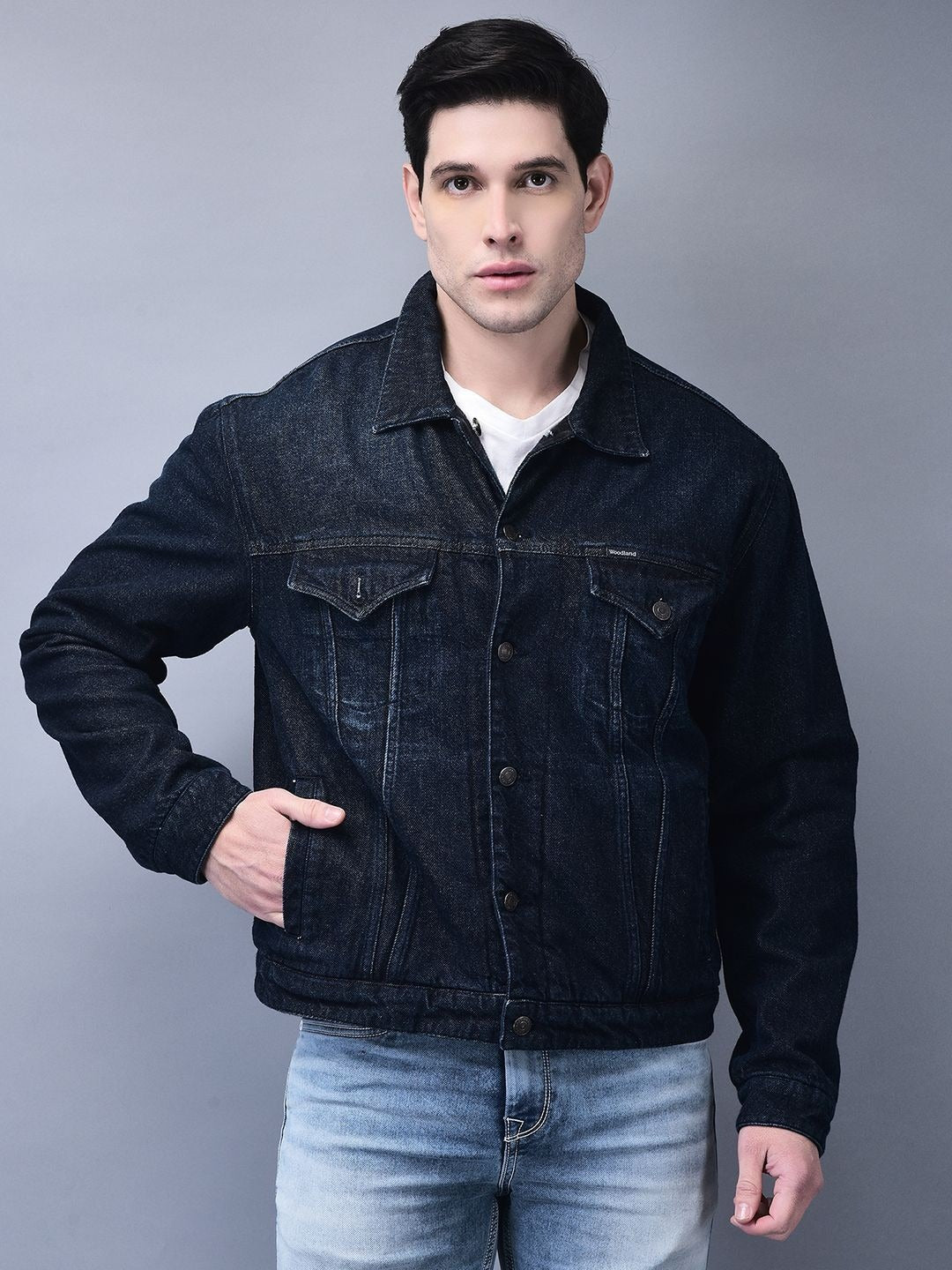 Men Spread Collar Solid Cotton Casual Denim Jacket – Breathable Outerwear for Pakistan | PARINDA