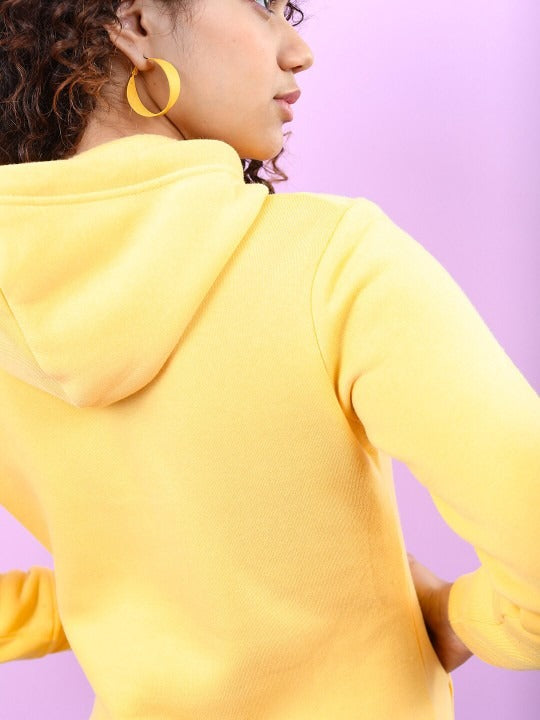 Women Yellow Hooded Hoodie — Bright Cotton Pullover with Kangaroo Pocket | PRINDA Pakistan