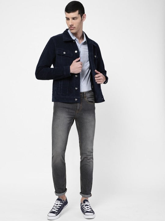 Men Navy Blue Washed Denim Jacket – Stylish Lightweight Outerwear for Pakistani Men | PARINDA