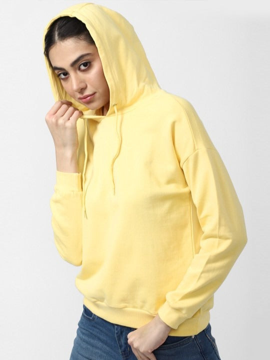 Women Yellow Hooded Hoodie — Bright Cotton Pullover with Kangaroo Pocket | PRINDA Pakistan