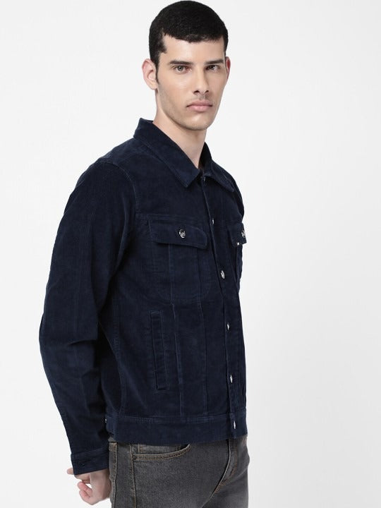 Men Navy Blue Washed Denim Jacket – Stylish Lightweight Outerwear for Pakistani Men | PARINDA