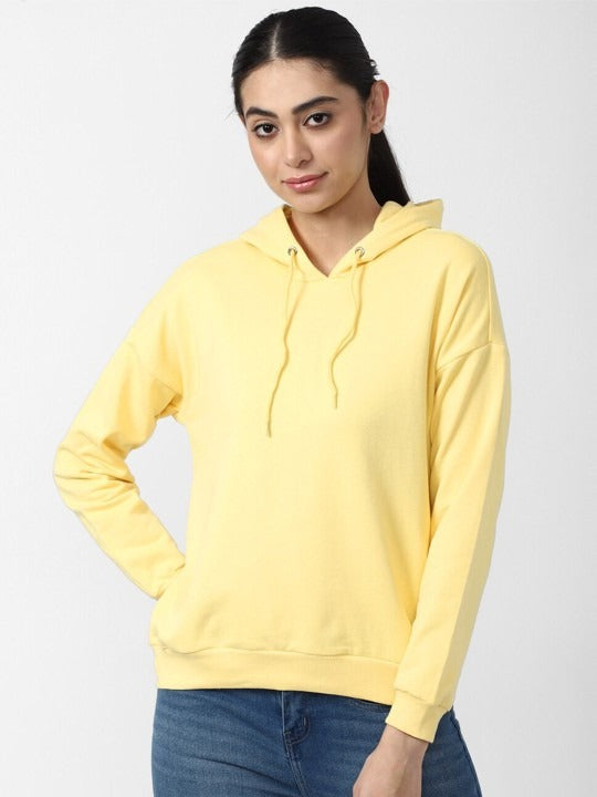 Women Yellow Hooded Hoodie — Bright Cotton Pullover with Kangaroo Pocket | PRINDA Pakistan