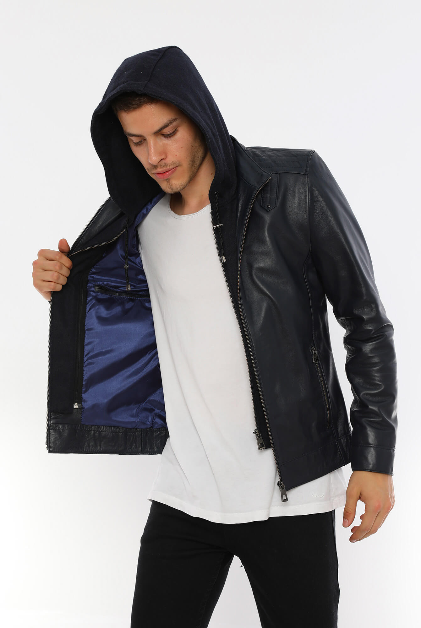 PRINDA Luca Hooded Genuine Leather Jacket